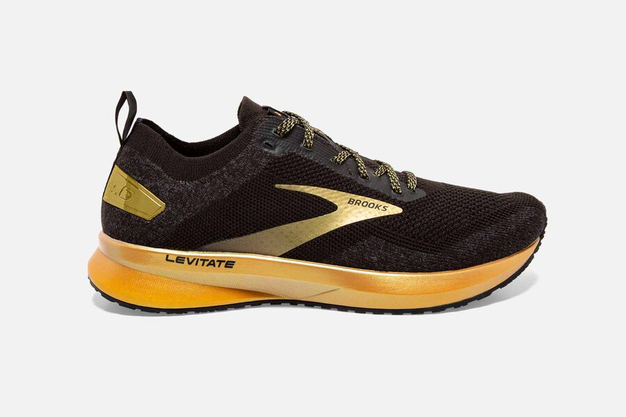 Womens Brooks Levitate 4 Road Shoes Black/Gold | 476152-TMK